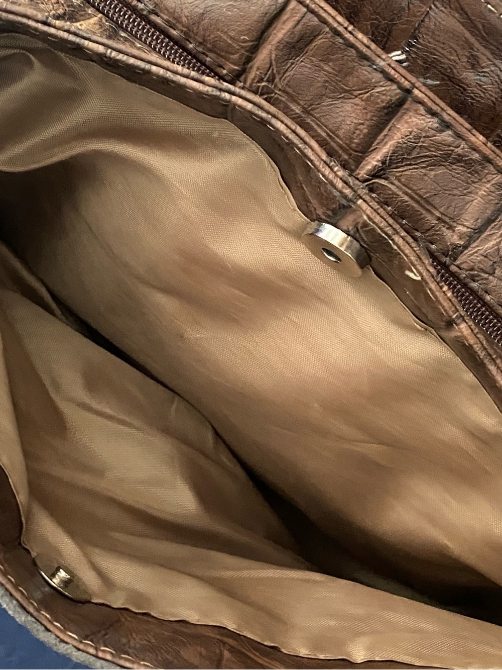 VTG ‘90’s Laura Scott Slouchy Grey Suede Shoulder Bag with Brown Mockcroc Trim - Picture 13 of 15